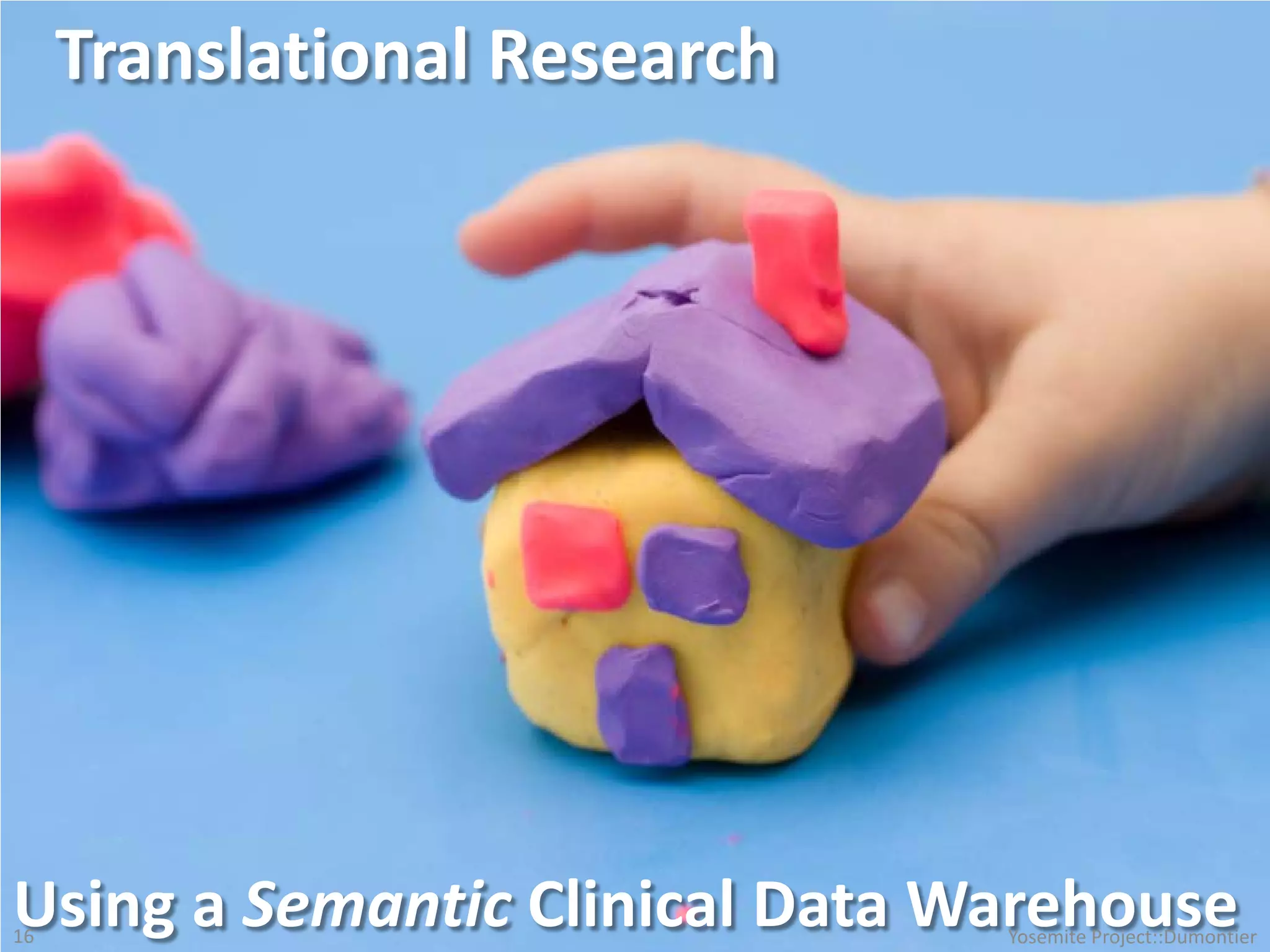 Using a Semantic Clinical Data Warehouse
Translational Research
Yosemite Project::Dumontier16
 
