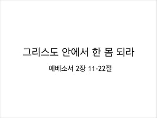 그리스도 안에서 한 몸 되라
에베소서 2장 11-22절

 