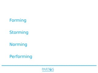 Forming
Storming
Norming
Performing

 