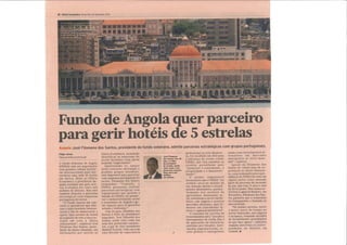 DE - Fundo de Angola quer parceiro para gerir hotéis de 5 estrelas - Miguel Guedes de Sousa