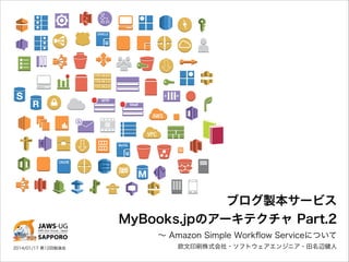 ブログ製本サービス

MyBooks.jpのアーキテクチャ Part.2
∼ Amazon Simple Workﬂow Serviceについて

2014/01/17 第12回勉強会

欧文印刷株式会社・ソフトウェアエンジニア・田名辺健人

 