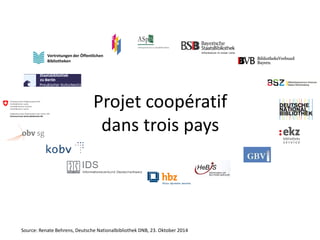 Projetcoopératifdanstroispays 
Vertretungen der Öffentlichen Bibliotheken 
Source: Renate Behrens, Deutsche Nationalbibliothek DNB, 23. Oktober 2014 
 