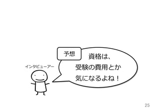 25	
資格は、
受験の費⽤用とか
気になるよね！
予想
インタビューアー
 