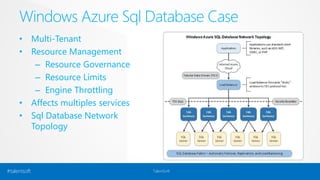 Windows Azure Sql Database Case 
• Multi-Tenant 
• Resource Management 
– Resource Governance 
– Resource Limits 
– Engine Throttling 
• Affects multiples services 
• Sql Database Network 
Topology 
#talentsoft TalentSoft 
 