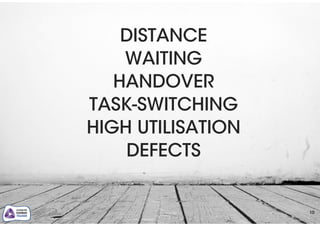 10
DISTANCE
WAITING
HANDOVER
TASK-SWITCHING
HIGH UTILISATION
DEFECTS
 