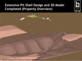 Extensive Pit Shell Design and 3D Model
Completed (Property Overview)

* Bankable Feasibility Study complete by Lycopodium Minerals Canada Ltd.

TSX: BKI

12

 