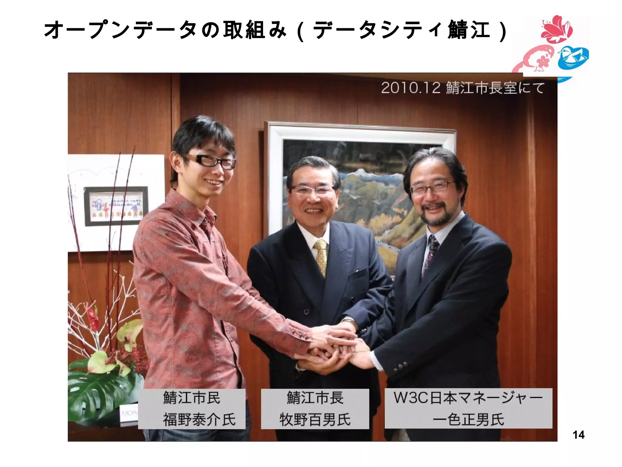 オープンデータの取組み（データシティ鯖江）

14

 