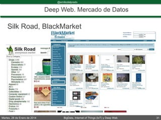 Martes, 28 de Enero de 2014 BigData, Internet of Things (IoT) y Deep Web 31
@emiliodelprado
#BigDataDircom
Deep Web. Mercado de Datos
Silk Road, BlackMarket
 