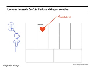 Lessons learned - Don't fall in love with your solution

Image: Ash Maurya

© 2013 //SEIBERT/MEDIA GMBH

 