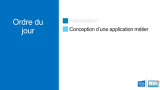 Ordre du
jour

Présentation
Conception d’une application métier

 
