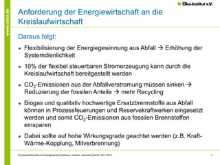 www.oeko.de

Anforderung der Energiewirtschaft an die
Kreislaufwirtschaft
Daraus folgt:
●

Flexibilisierung der Energiegew...