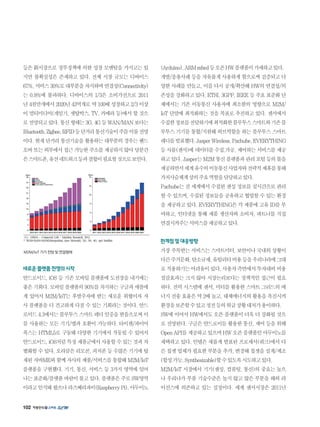 102
등은 新시장으로 정부정책에 의한 성장 모멘텀을 가지고는 있
지만 불확실성은 존재하고 있다. 전체 시장 규모는 디바이스
67%,서비스30%로대부분을차지하며연결성(Connectivity)
는 0.9%에 불과하다. 디바이스의 1/3은 소비가전으로 2011
년 4천만개에서 2020년 43억개로 약 100배 성장하고 2/3 이상
이 멀티미디어(게임기, 셋탑박스, TV, 카메라 등)에서 할 것으
로전망되고있다.통신형태는3G,4G등WAN/MAN보다는
Bluetooth,Zigbee,RFID등단거리통신기술이주를이룰전망
이다.현재단거리통신기술을활용하는대부분의경우는핸드
오버또는외부에서접근가능한주소를제공하지않아당분간
은스마트폰,유선네트워크등과결합이필요할것으로보인다.
M2M/IoT 기기 전망 및 연결형태
새로운플랫폼전쟁의시작
안드로이드, iOS 등 기존 모바일 플랫폼에 도전장을 내기에는
좋은기회다.모바일플랫폼의90%를차지하는구글과애플에
게 있어서 M2M/IoT는 후발주자에 받는 새로운 위협이자 자
사 플랫폼을 더 견고하게 다질 수 있는 기회라는 것이다. 안드
로이드4.3에서는블루투스스마트레디인증을받음으로써이
를 사용하는 모든 기기/앱과 호환이 가능하다. 타이젠/파이어
폭스는 HTML5로 구동돼 다양한 기기에서 작동될 수 있어서
안드로이드,iOS처럼특정제품군에서사용할수있는것과차
별화할 수 있다. 오라클은 리모콘, 피처폰 등 수많은 기기에 탑
재된자바ME와함께자사의제품/서비스를통합해M2M/IoT
플랫폼을 구현했다. 기기, 통신, 서비스 등 3가지 영역에 일어
나는표준화/플랫폼바람이불고있다.플랫폼은주로SW영역
이라고인식돼왔으나라즈베리파이(RaspberryPi),아두이노
(Arduino),ARMmbed등오픈HW플랫폼이가세하고있다.
개발/응용사례 등을 자유롭게 사용하게 함으로써 검증되고 다
양한 사례를 만들고, 이를 다시 공개/확산해 HW의 연결성/의
존성을 강화하고 있다. ETSI, 3GPP, IEEE 등 주요 표준화 단
체에서는 기존 이동통신 사용자에 최소한의 영향으로 M2M/
IoT 단말에 최적화하는 것을 목표로 추진하고 있다. 센서에서
수집한정보를전달하기에최적화한블루투스스마트와기존블
루투스 기기를 통합/지원해 허브역할을 하는 블루투스 스마트
레디를발표했다.JasperWireless,Pachube,EVERYTHING
등 사물(센서)에 데이터를 수집,가공, 제어하는 서비스를 제공
하고있다.Jasper는M2M통신플랫폼과관리포털등의툴을
제공하면서세계유수의이동통신사업자와전략적제휴를통해
가치사슬체계상의주요역할을담당하고있다.
Pachube는 전 세계에서 수집된 센싱 정보를 실시간으로 관리
할 수 있으며, 수집된 정보들을 공유하고 협업할 수 있는 환경
을 제공하고 있다. EVERYTHING은 각 제품에 고유 ID를 부
여하고, 인터넷을 통해 제품 생산자와 소비자, 파트너를 직접
연결시켜주는서비스를제공하고있다.
한계점및대응방향
가장 주목받는 서비스는 스마트미터, 보안이나 국내외 상황이
다른주거문화,탄소규제,유틸리티비용등을우리나라에그대
로적용하기는어려움이있다.사용자측면에서투자대비비용
절감효과는 크지 않아 시장논리보다는 정책적인 접근이 필요
하다. 전력 시스템에 센서, 미터를 활용한 스마트 그리드의 에
너지전송효율은약2배높고,대체에너지의활용을촉진시켜
환경을보존할수있고정전등의위급상황대처가용이하다.
SW에 이어서 HW에서도 오픈 플랫폼이 더욱 더 강화될 것으
로 전망된다. 구글은 안드로이들 활용한 통신, 제어 등을 위해
OpenAPI를제공하고있으며HW오픈플랫폼인아두이노를
채택하고 있다. 인텔은 새롭게 발표된 프로세서(쿼크)에서 다
른 칩셋 업체가 필요한 부분을 추가, 변경해 칩셋을 설계/제조
(합성가능,Synthesizable)할수있도록시도하고있다.
M2M/IoT 시장에서 기기(센싱, 컴퓨팅, 통신)의 중요는 높으
나 우리나가 부품 기술수준은 높지 않고 많은 부분을 해외 라
이선스에 의존하고 있는 실정이다. 세계 센서시장은 2011년
 