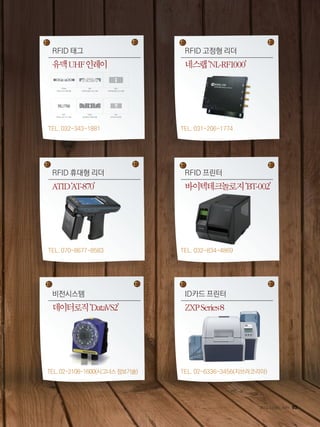 2014. FEBRUARY+93
유맥UHF인레이
RFID 태그
TEL. 032-343-1881
ATID‘AT-870’
RFID 휴대형 리더
TEL. 070-8677-8583
데이터로직‘DataVS2’
비전시스템
TEL.02-2108-1600(시그너스정보기술)
네스랩‘NL-RF1000’
RFID 고정형 리더
TEL. 031-206-1774
바이텍테크놀로지‘BT-002’
RFID 프린터
TEL. 032-834-4869
ZXPSeries8
ID카드 프린터
TEL. 02-6336-3456(지브라코리아)
 