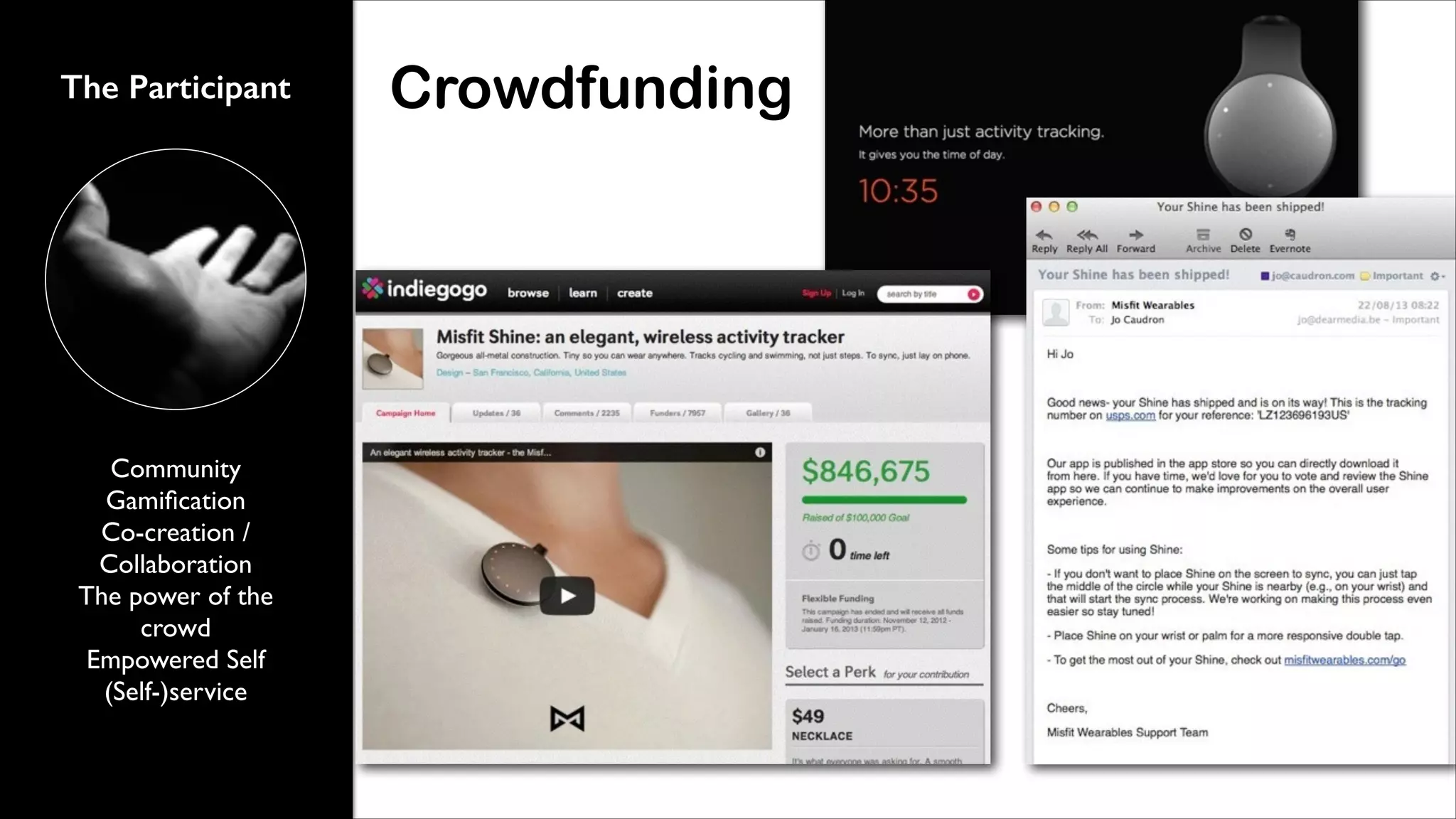 The Participant

Community	

Gamiﬁcation 	

Co-creation /
Collaboration	

The power of the
crowd	

Empowered Self	

(Self-)service

Crowdfunding

 
