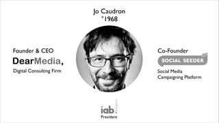 Jo Caudron	

°1968

Founder & CEO

Co-Founder

Digital Consulting Firm

Social Media
Campaigning Platform

President

 
