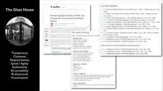 The Glass House

Transparency	

Closeness	

Responsiveness	

Speed / Agility	

Authenticity	

Accountability	

Bi-directional	

Humanization

 