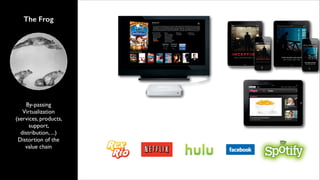 The Frog

By-passing	

Virtualization
(services, products,
support,
distribution, ...)	

Distortion of the
value chain

 