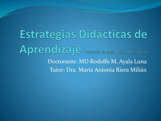 Doctorante: MD Rodolfo M. Ayala Luna
Tutor: Dra. María Antonia Riera Milián
 