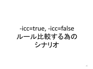 -icc=true, -icc=false
ルール比較する為の
シナリオ
20

 