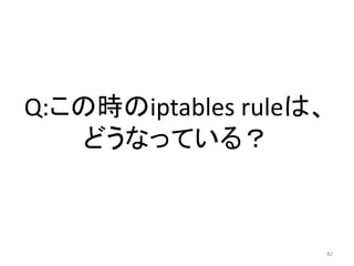 Q:この時のiptables ruleは、
どうなっている？

82

 