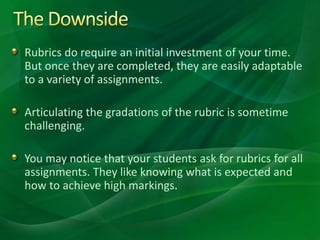 Rubrics do require an initial investment of your time.
But once they are completed, they are easily adaptable
to a variety...