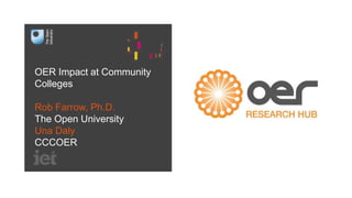 OER Impact at Community
Colleges
Rob Farrow, Ph.D.
The Open University
Una Daly
CCCOER
 