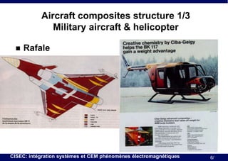 Aircraft composites structure 1/3
Military aircraft & helicopter


Rafale

CISEC: intégration systèmes et CEM phénomènes électromagnétiques

6/

 