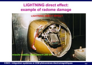 LIGHTNING direct effect:
example of radome damage

CISEC: intégration systèmes et CEM phénomènes électromagnétiques

66/

 