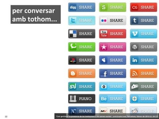 per conversar
amb tothom...

22

‘Com gestionar la presència de continguts obrim mentalitats’. Jordi Graells Graells Costa. Barcelona, febrer de 2012 CC – BY 3.0
Obrint les institucions a les xarxes socials’ . Jordi i Costa. EAPC, 15 de novembre de 2014 CC – BY 3.0

 