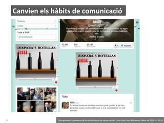 Canvien els hàbits de comunicació

7

‘Com gestionar la presència de les institucions a les xarxes socials’ . Jordi Graells Costa. Barcelona, febrer de 2014 CC – BY 3.0

 