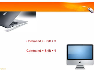 Command + Shift + 3
Command + Shift + 4

 