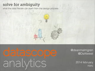 solve for ambiguity
what the data literate can learn from the design process

@deanmalmgren
@DsAtweet
2014 february
norc

 
