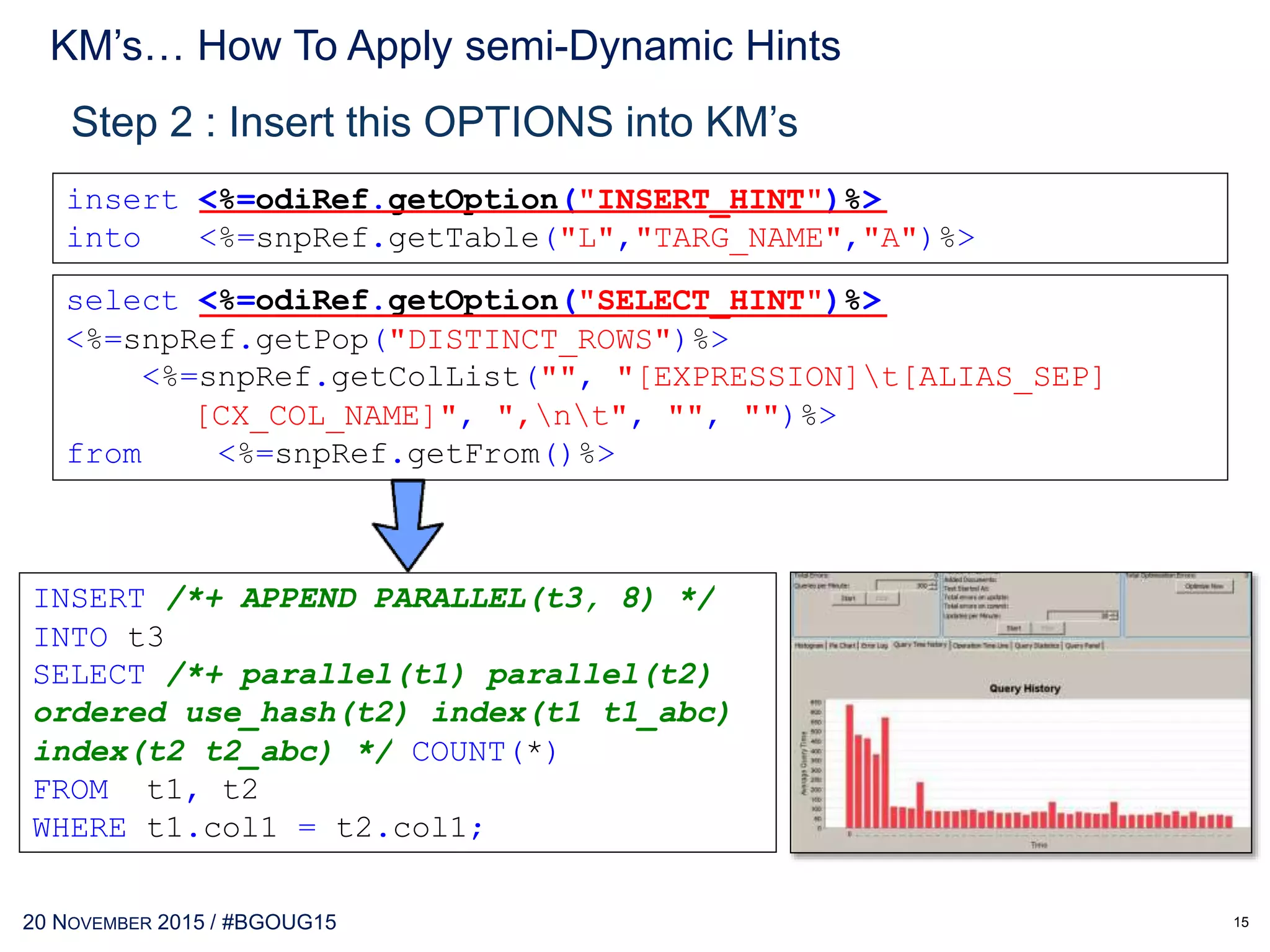 30 MAY 2017 / #OTNEMEATOUR
Step 1 : Create OPTIONS for KM’s
KM’s… How To Apply semi-Dynamic Hints
15
 