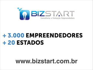+ 3.000 EMPREENDEDORES
+ 20 ESTADOS
www.bizstart.com.br
 