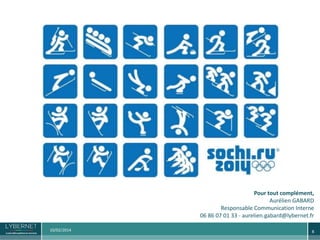 Pour tout complément,
Aurélien GABARD
Responsable Communication Interne
06 86 07 01 33 - aurelien.gabard@lybernet.fr
10/02/2014

8

 