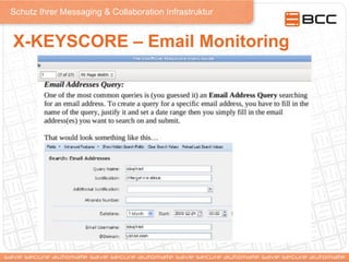 Schutz Ihrer Messaging & Collaboration Infrastruktur
X-KEYSCORE – Email Monitoring
 
