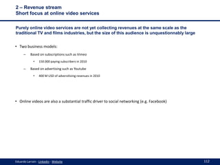 2 – Revenue stream
Short focus at online video services
Purely online video services are not yet collecting revenues at th...