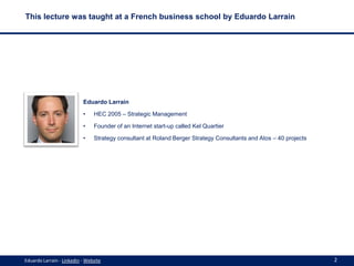 This lecture was taught at a French business school by Eduardo Larrain

Eduardo Larrain
•

HEC 2005 – Strategic Management...