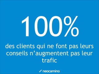 100%des clients qui ne font pas leurs
conseils n’augmentent pas leur
trafic
 
