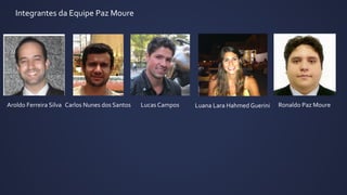 Integrantes da Equipe Paz Moure
Aroldo Ferreira Silva Ronaldo Paz MoureCarlos Nunes dos Santos Lucas Campos Luana Lara Hahmed Guerini
 