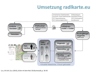 Umsetzung radlkarte.eu
LOIDL, M. & B. ZAGEL (2013), Sicher mit dem Rad. GIS.Business(4), p. 36-39.
 