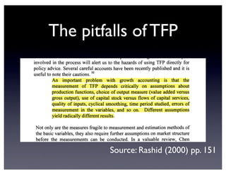 The pitfalls of TFP
Source: Rashid (2000) pp. 151
 