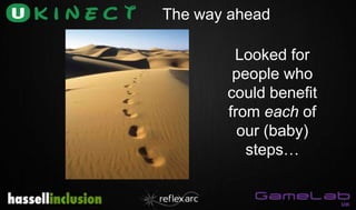 The way ahead
Looked for
people who
could benefit
from each of
our (baby)
steps…
 
