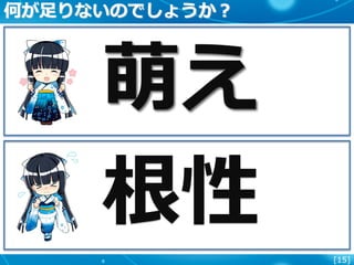 [15]
萌え
根性
何が足りないのでしょうか？
 