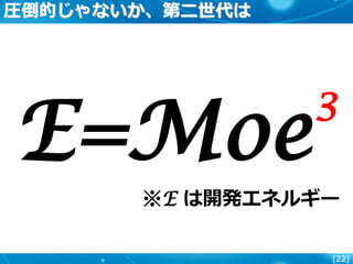 [22]
圧倒的じゃないか、第二世代は
E=Moe
3
※E は開発エネルギー
 