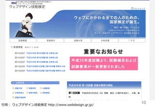 10	
引⽤用：  ウェブデザイン技能検定  http://www.webdesign.gr.jp/
 