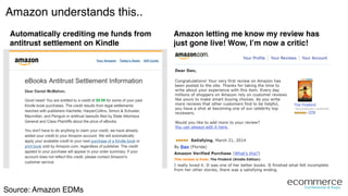 Amazon understands this..!
Source: Amazon EDMs!
Automatically crediting me funds from
antitrust settlement on Kindle "
Amazon letting me know my review has
just gone live! Wow, I’m now a critic!"
 