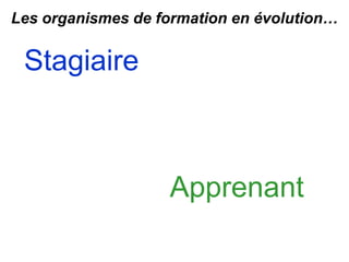 Apprenant
Stagiaire
Les organismes de formation en évolution…
 