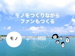 モノ ＋ 物語
イイネ！
モノをつくりながら
ファンもつくる
 