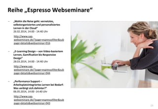 25
Reihe „Espresso Webseminare“
 „Wohin die Reise geht: vernetztes,
selbstorganisiertes und personalisiertes
Lernen in de...